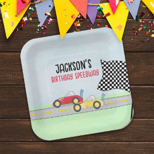 Kids Birthday Cute Boy Cartoon Race Cars Custom Paper Plates