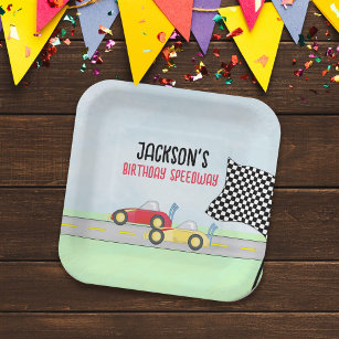Kids Birthday Cute Boy Cartoon Race Cars Custom Paper Plates