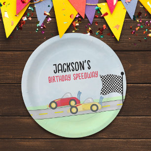 Kids Birthday Cute Boy Cartoon Race Cars Custom Paper Plates