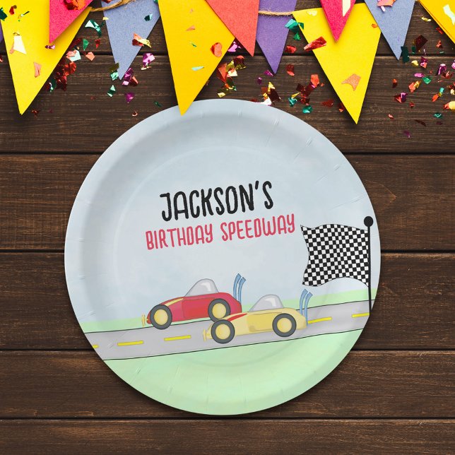 Kids Birthday Cute Boy Cartoon Race Cars Custom Paper Plates (Creator Uploaded)