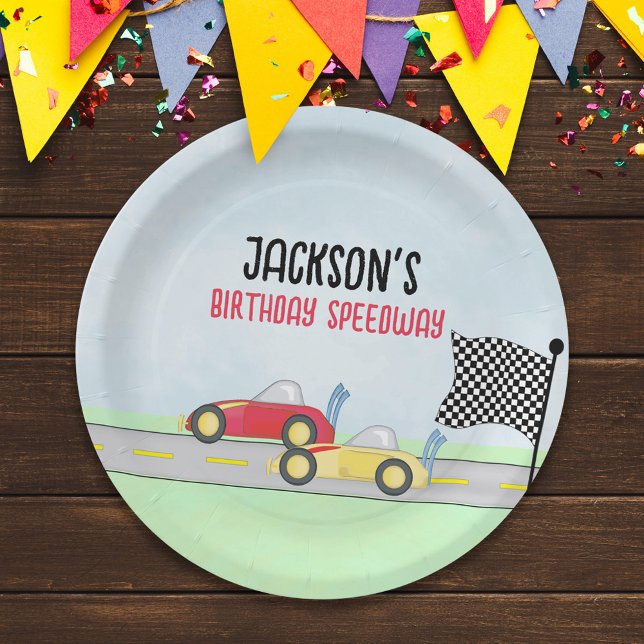 Kids Birthday Cute Boy Cartoon Race Cars Custom Paper Plates (Creator Uploaded)