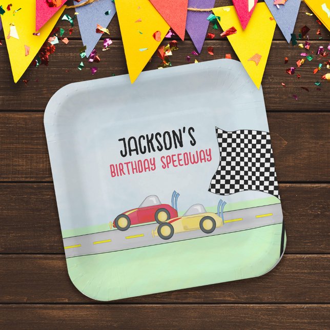 Kids Birthday Cute Boy Cartoon Race Cars Custom Paper Plates (Creator Uploaded)