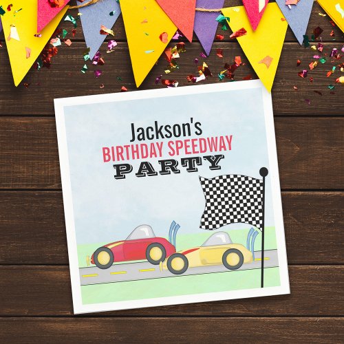 Kids Birthday Cute Boy Cartoon Race Cars Napkins