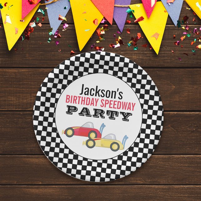 Kids Birthday Cute Boy Cartoon Race Cars Paper Plates (Creator Uploaded)