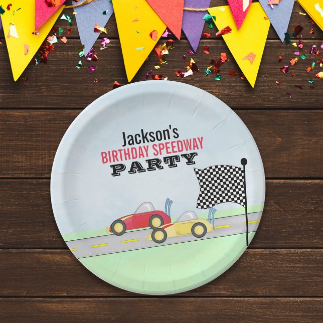 Kids Birthday Cute Boy Cartoon Race Cars Paper Plates (Creator Uploaded)