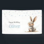 Kids Birthday Cute Bunny Happy Birthday  Banner<br><div class="desc">This super cute Happy Birthday Sign features a detailed illustration of a bunny with a bib around it's neck that can be labelled with the number of years your child has turned. It's perfect for a baby boy's birthday party! Edit it by adding your kid's name, number of years and...</div>