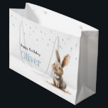 Kids Birthday Cute Bunny  Large Gift Bag<br><div class="desc">This super cute Birthday Gift Bag features a detailed illustration of a bunny with a bib around it's neck that can be labelled with the number of years your child has turned. It's perfect for a baby boy's birthday party! Edit it by adding your kid's name, number of years and...</div>