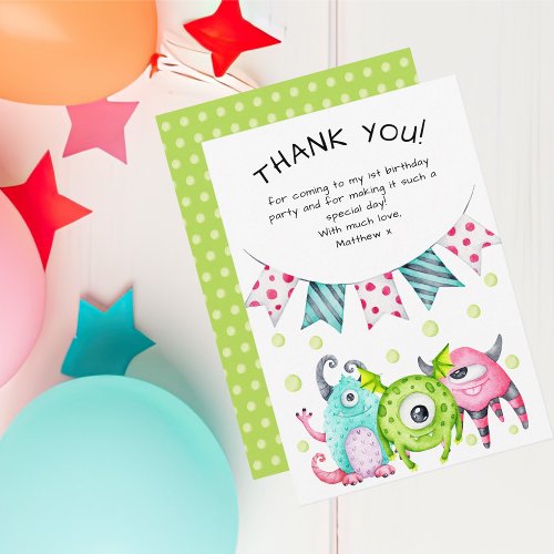 Kids Birthday Cute Monsters  Thank You Card