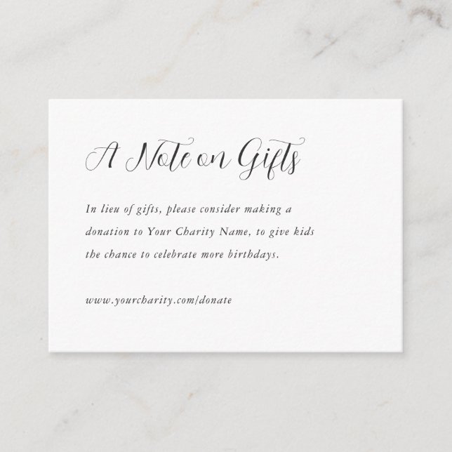 Kids Birthday Donation In Lieu of Gifts Enclosure Card