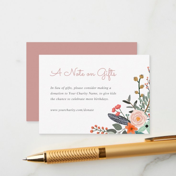 Kids Birthday Donation In Lieu of Gifts Enclosure Card Zazzle