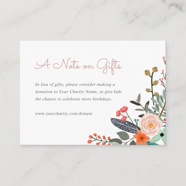 Kids Birthday Donation In Lieu of Gifts Enclosure Card