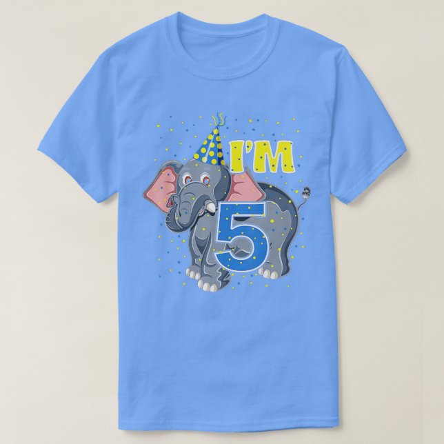 Kids Birthday Elephant 5 Year Old Zoo 5th Birthday T-Shirt (Design Front)