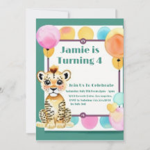 Kids Birthday Featuring a Tiger Cub Invitation