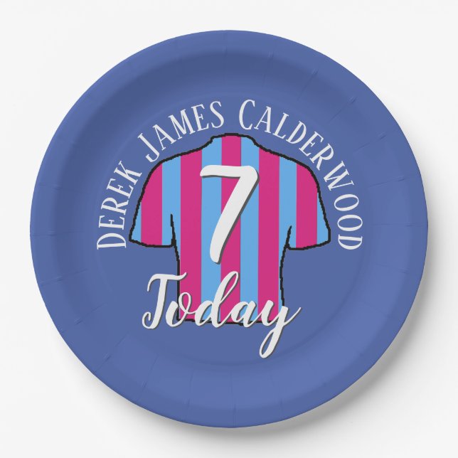 Kids Birthday Football Shirt Design to Personalise Paper Plates (Front)