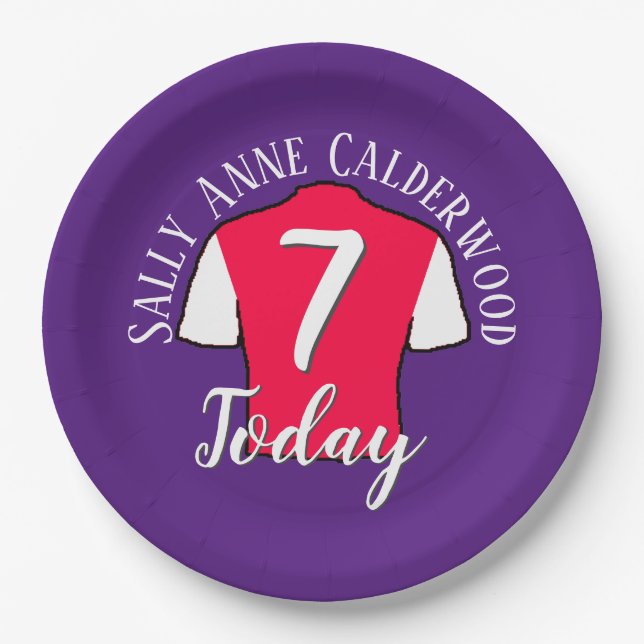 Kids Birthday Football Shirt to Personalise Paper Plates (Front)