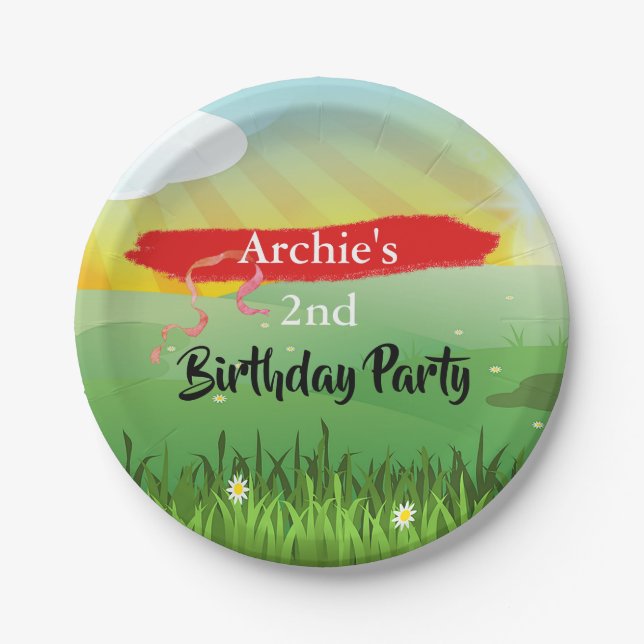 Kids Birthday Fun Fields Rustic Festival Paper Plates (Front)