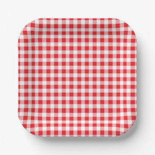 Kids Birthday Gingham Farm Red Paper Plates