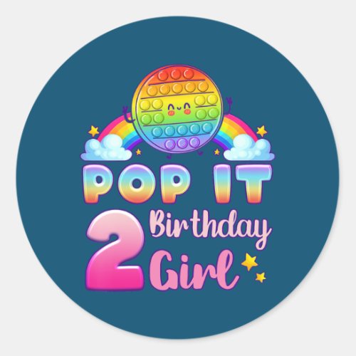 Kids Birthday Girl 2 Year Old Round Pop It Classic Round Sticker