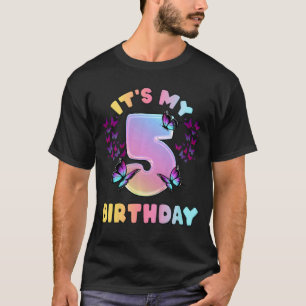 Kids Birthday Girl 5 Year Old Butterflies It's My T-Shirt