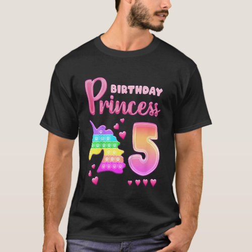 Kids Birthday Girl 5 Year Old Unicorn Pop It Fidge T_Shirt