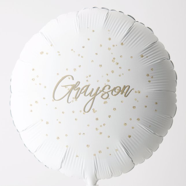 Kid's Birthday Gold Glitter Boy Name Balloon (Front)