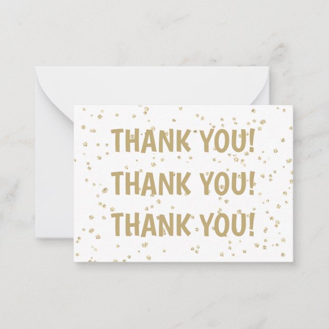 Kid's Birthday Gold Glitter Thankyou Note Card (Front)