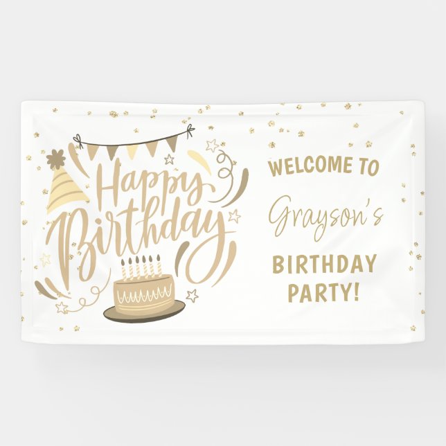 Kid's Birthday Gold Glitter Welcome Banner (Horizontal)