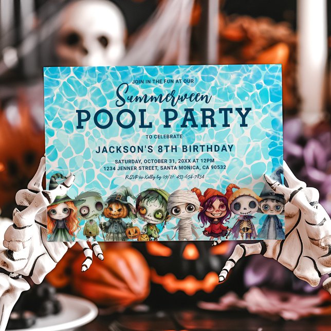 Kids Birthday Halloween Pool Party Invitation (Creator Uploaded)
