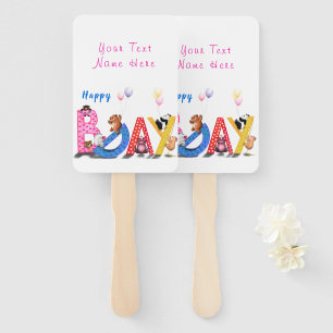 Kids Birthday Hand Fan Happy Bear Party