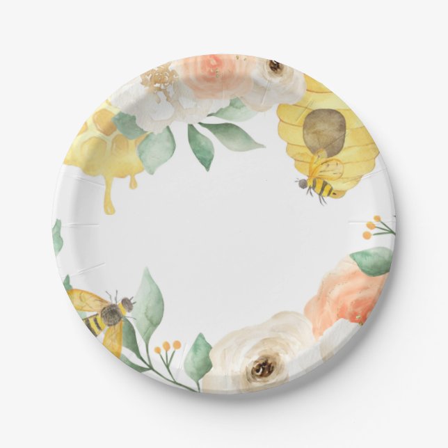 Kids Birthday, Honey bee, Bee themed Paper Plates (Front)
