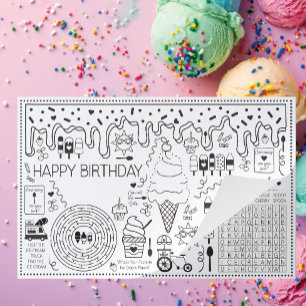 Kids Birthday Ice Cream Activity Pad and Placemat 