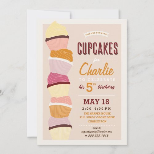 Kids Birthday Invitation Cupcake Party Neutral