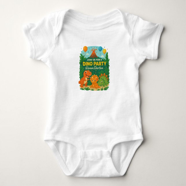 Kids Birthday Invitation – Cute Dinosaur Party Des Baby Bodysuit (Front)
