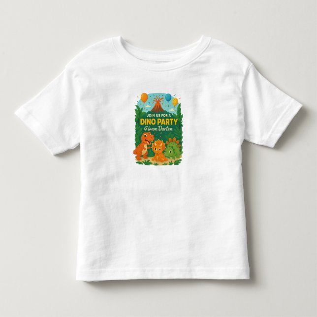 Kids Birthday Invitation – Cute Dinosaur Party Des Toddler T-shirt (Front)