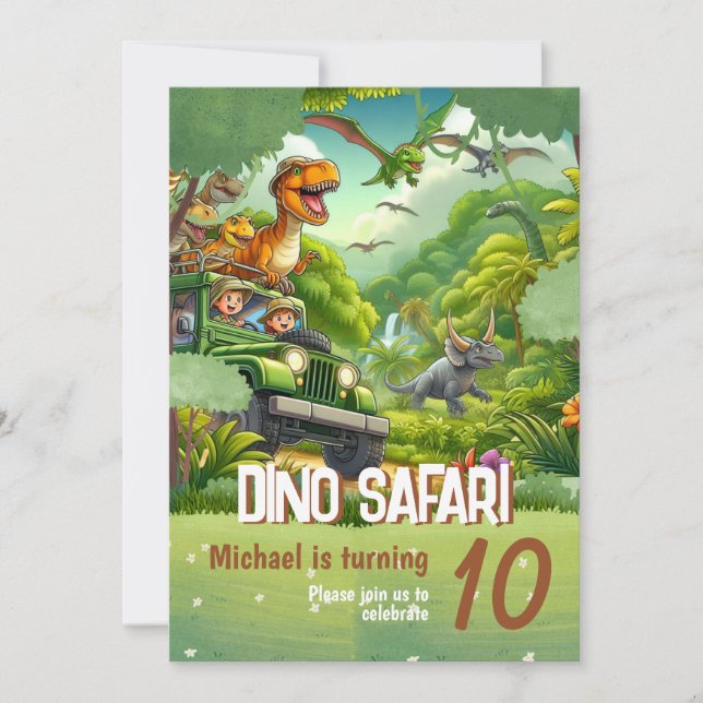 Kids birthday invitation: Dino Safari, QR code Invitation (Front)