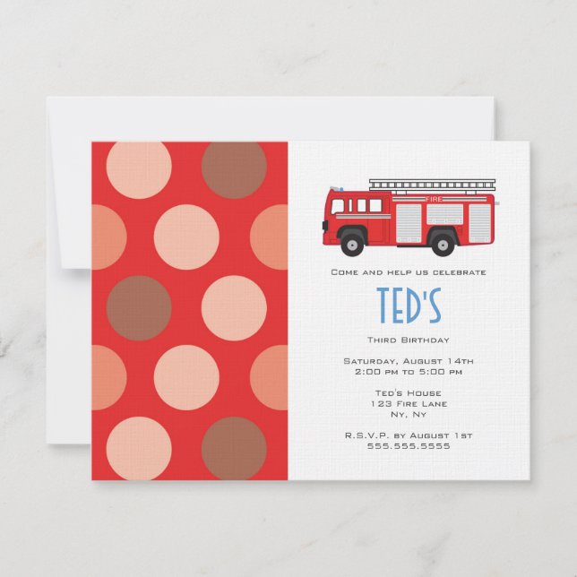 Kids Birthday Invitation - Fire Truck (Front)