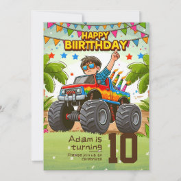 Kids birthday invitation: Monster truck, QR Invitation