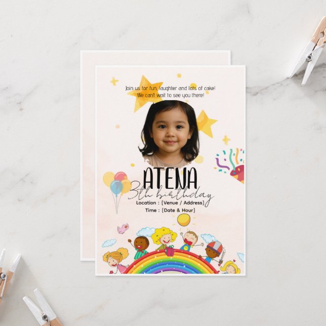 Kids Birthday Invitation – Personalized 5x7 Card (Front/Back In Situ)