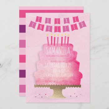 Kids Birthday Invitation - Pretty In Pink by KarisGraphicDesign at Zazzle