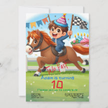 Kids birthday invitation: Two fast, horse, QR