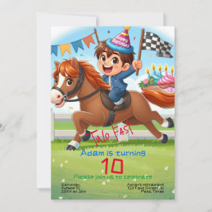 Kids birthday invitation: Two fast, horse, QR Invitation