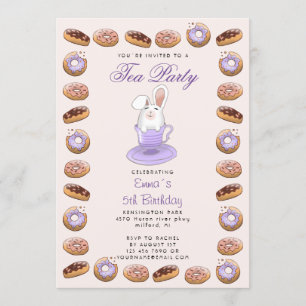 Kids birthday invitation with donuts and bunny