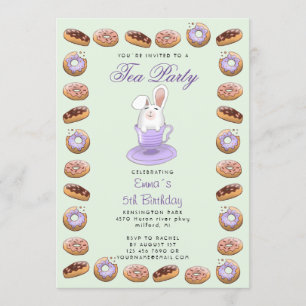 Kids birthday invitation with donuts and bunny