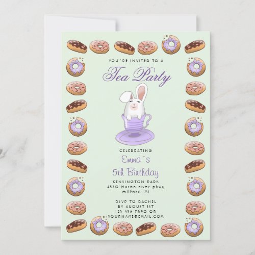 Kids birthday invitation with donuts and bunny