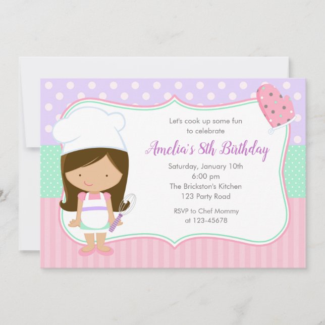 Kids Birthday Invitations (Cooking Chef Baking) (Front)