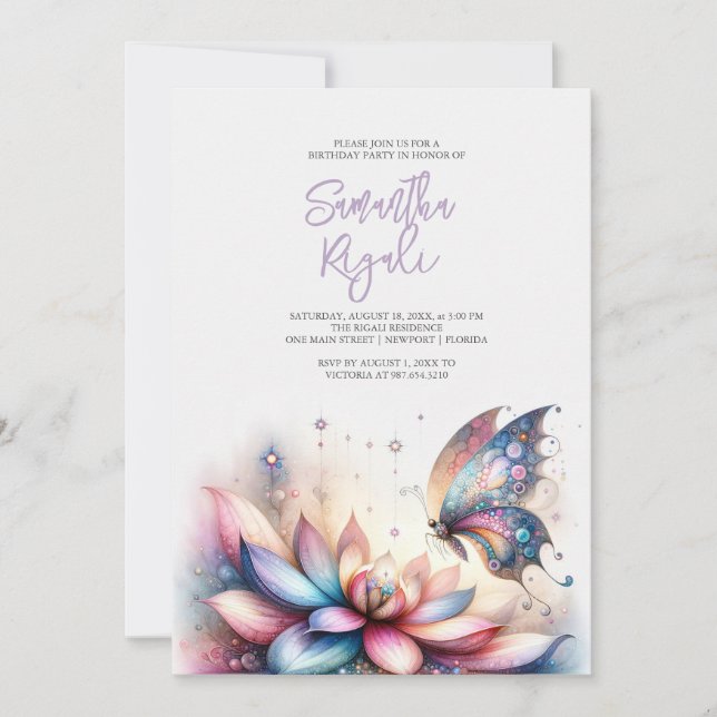 Kids Birthday Invitations Girls Magical Butterfly (Front)