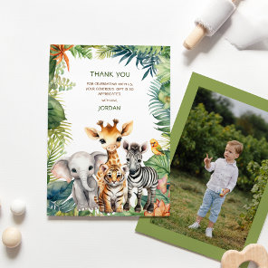 Kids Birthday Jungle Safari Animals for Boy Photo Thank You Card