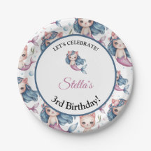 Kids Birthday Mermaid Cat Personalized Name & Age