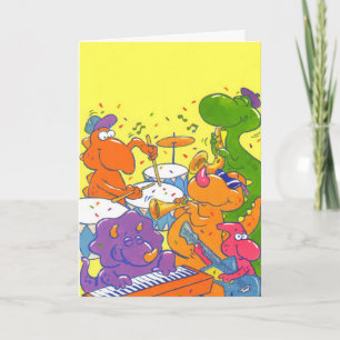 Kid's birthday music dinosaurs custom card