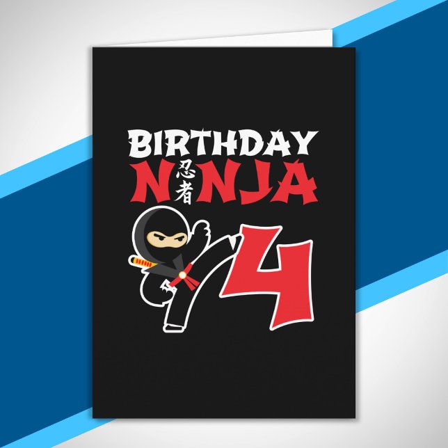 Kids Birthday Ninja - 4 Year Old Party Theme Card (Creator Uploaded)